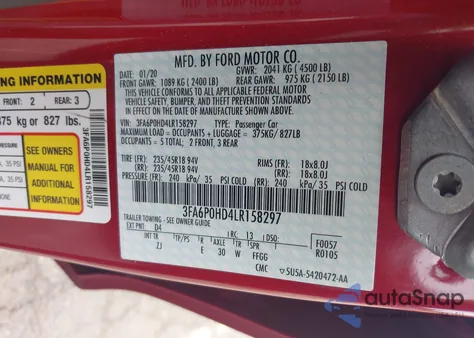 2020 Ford Fusion Se из США, поврежденный, VIN 3FA6P0HD4LR158297